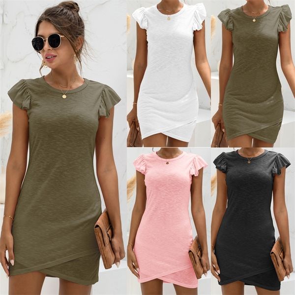 

summer product ruffled shortsleeved cross dress 220527, Black;gray