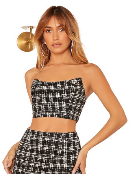 

plaid print tube b6we#, White