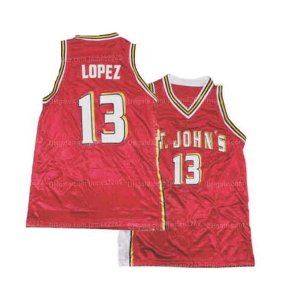 

custom retro 80's felipe lopez #13 st. john's basketball jersey all stitched red any name number size 2xs-6xl, Black;red