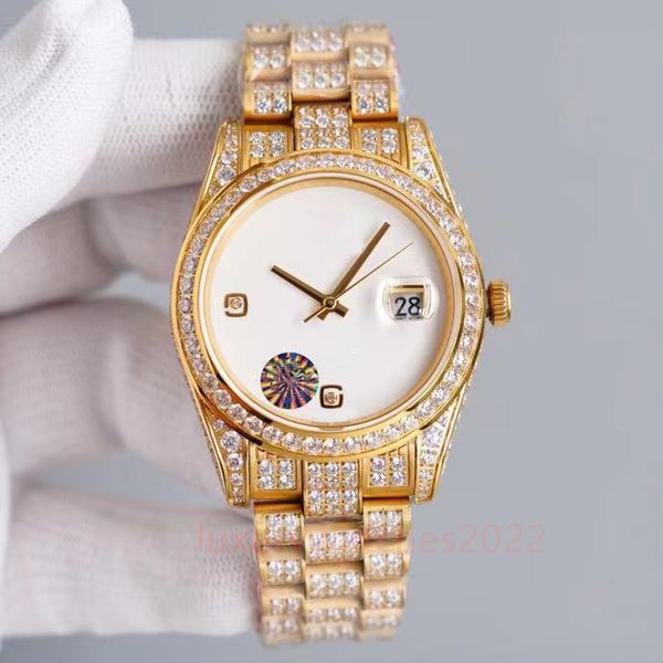

super watch cal.3135 movement yellow gold iced out diamond men 40mm automatic mechanical sweeping popular brand 16233 sapphire glass wristwa, Slivery;brown