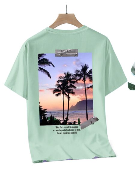 

men sea & coconut tree print tee a1yk#, White;black