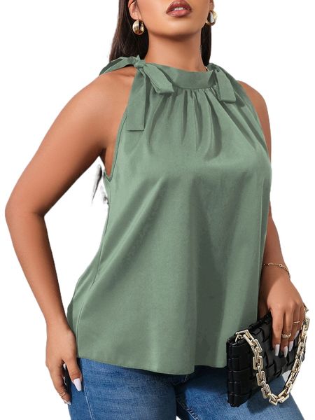 

plus tie shoulder halterneck blouse h2lt#, Black