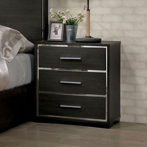

nightstand solid wood warm gray sleek modern lines chrome trim insert contemporary bedroom furniture