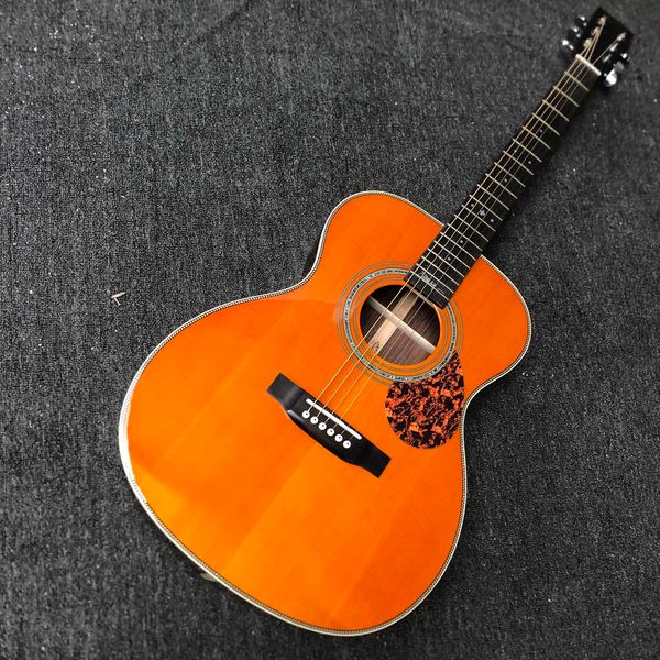 

custom om body yellow painting solid wood acoustic electric guitar 40 inch acoustic soundhole pickup matt finishing neck