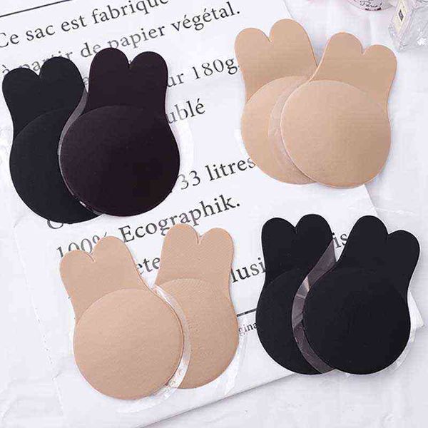 

5pc silicone push up bras self adhesive strapless invisible bra reusable sticky breast lift up rabbit shape bra nipple cover pads y220725