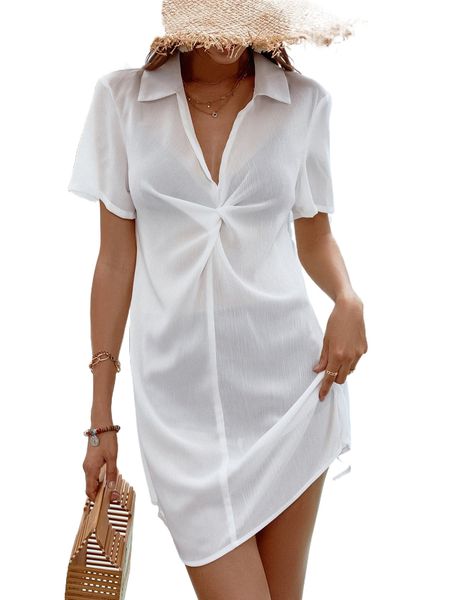 

twist front cover up dress without bikini 36jo#, White;black