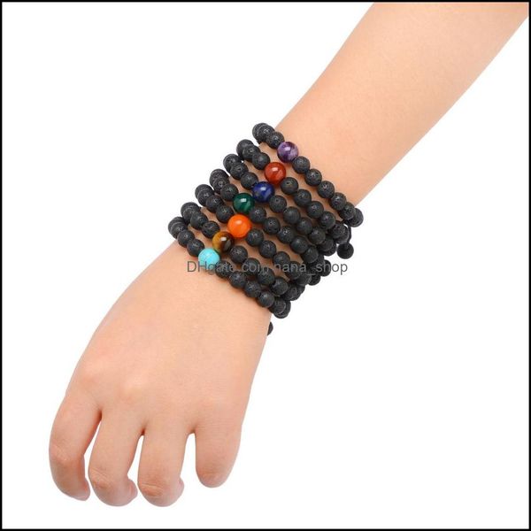 

beaded strands bracelets jewelry 7 chakras lava rock bead chain bracelet essential oil diffuser natural stone braided rope bangle for women, Black