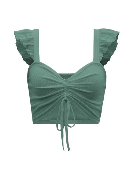 

ruffle strap ruched bust drawstring crop 624f#, White