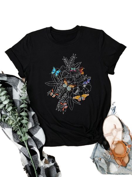 

plus floral print tee f9ah#, Black
