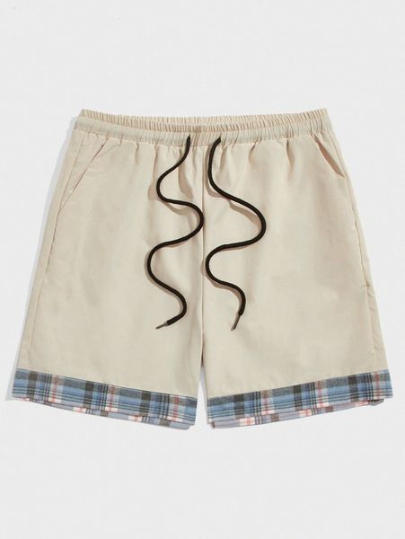 

romwe guys contrast plaid drawstring shorts s3dk#, White;black