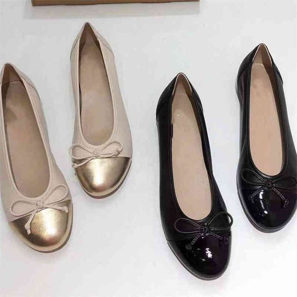 

sandals small fragrance single shoes women's flat bottomed round head shallow mouth ballet small leather color, Black