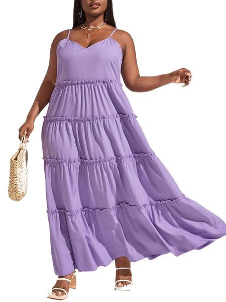 

plus frill trim maxi cami dress c5au#, Black