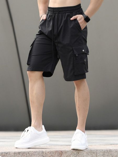 

men drawstring waist flap pocket side cargo shorts e8ts#, White;black