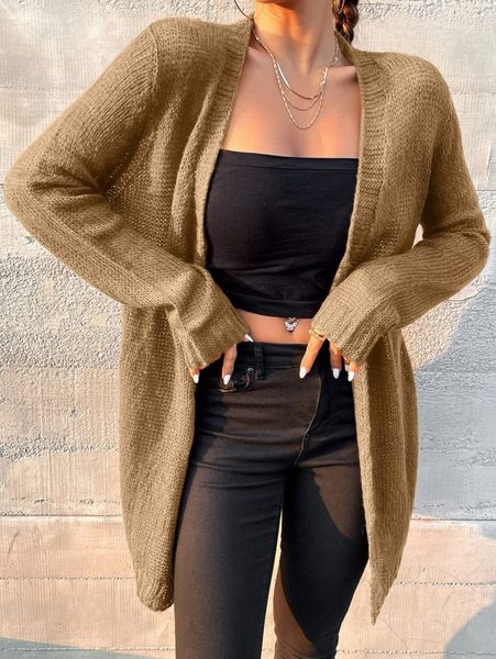 

ribbed knit open front cardigan o67r#, White;black