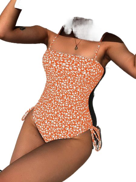 

ditsy floral print drawstring side one piece swimsuit n4qk#, White;black