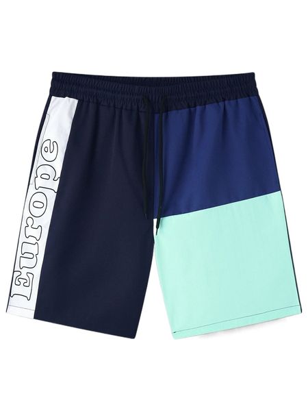 

men letter graphic colorblock drawstring waist shorts x7it#, White;black