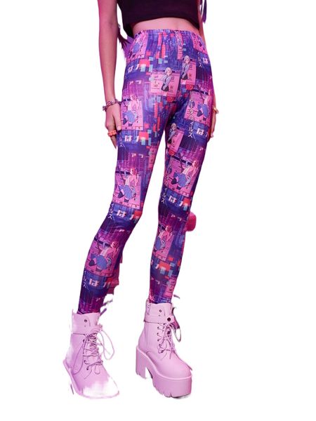 

romwe anime figure print leggings a8qj#, White;black