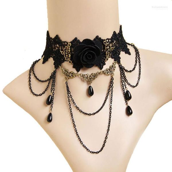 Anhänger Halsketten 1 stück Gothic Stil Tattoo Quaste Spitze Halskette Kette Kristall Choker Hochzeit Schmuck Frauen Falsche Kragen Aussage1