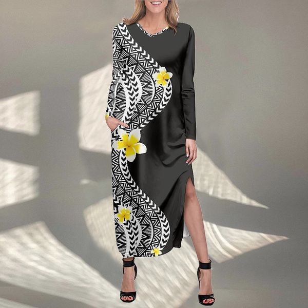 

noisydesigns skirts woman fashion polynesian tropical flowers hibiscus robe de soiree femme split black dresses ropa mujer 220627, Black;gray
