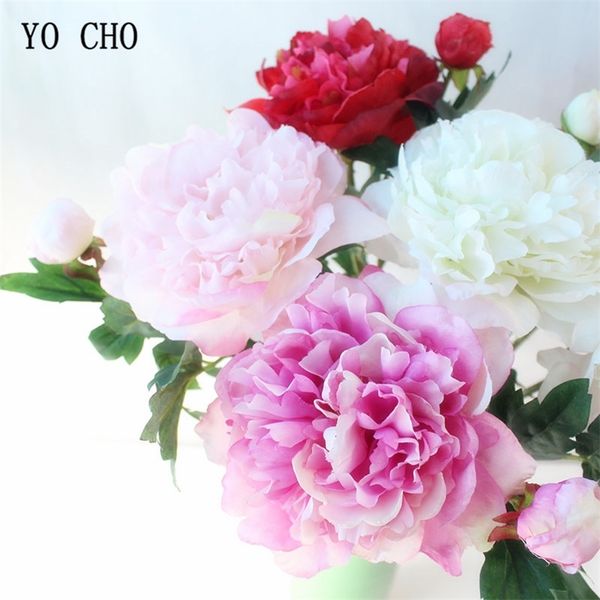YO CHO 2 Köpfe große Pfingstrosen, künstliche Blumen, Seidenpfingstrosen, Blumenstrauß, Kunstblumen, Heimdekoration, weiß, rosa, Hochzeitsfeier, Dekoration, 220408