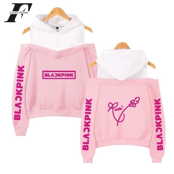 

blackpink kpop women's off-shoulder girls hoodies sweatshirt exclusive black pink k pop casual autumn bare shoulder y200706