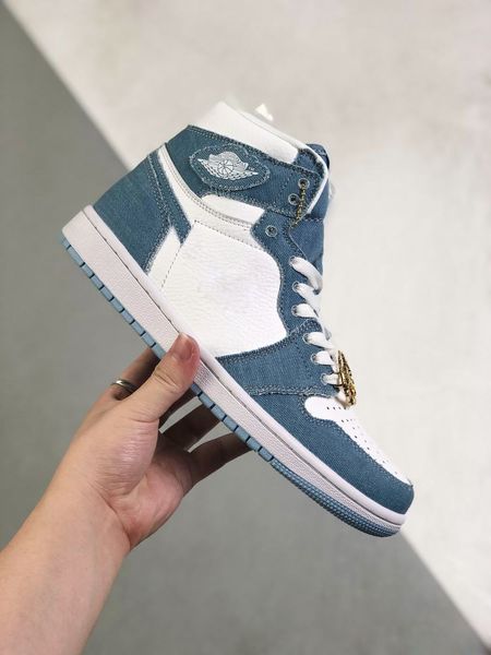 

shoes 1 denim basketball men women white worn blue metallic gold 1s sneaker