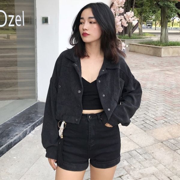 

autumn womens fashion wild straight loose longsleeved short jacket female solid color wild lapel tassel pendant street 201029, Black;brown