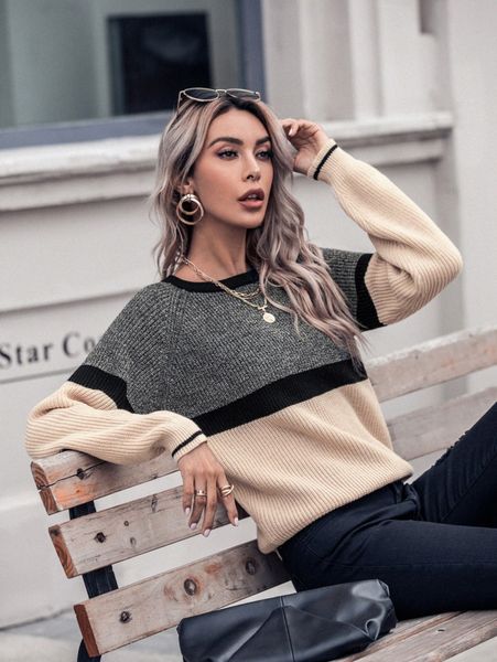 

raglan sleeve cut and sew sweater h4zt#, White;black