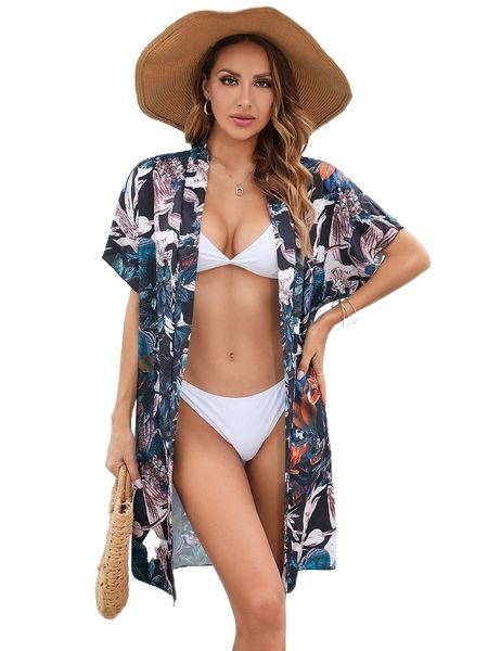 

floral print kimono z8zo#, White;black