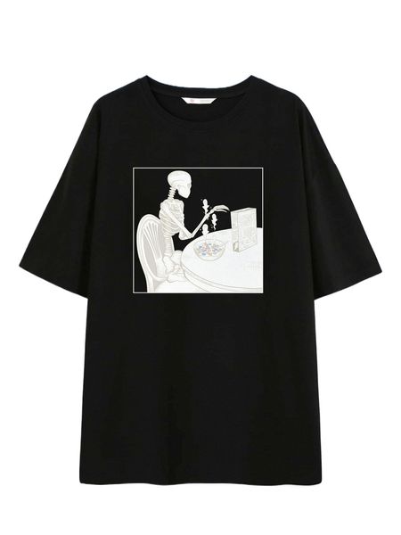 

romwe x ciara skull graphic drop shoulder tee z12k#, White