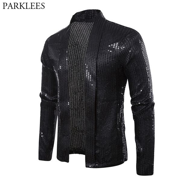 Schwarz Pailletten Straße Strickjacke Blazer Männer Disco Tänzer Club Party Blazer Jacke Männlich Casual Hip Hop Swag Kleidung für Hipster männer 220801