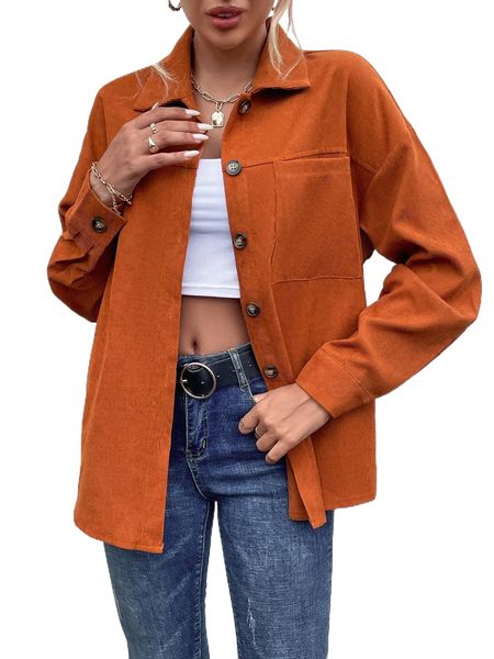 

patched pocket drop shoulder corduroy coat f8xo#, Black