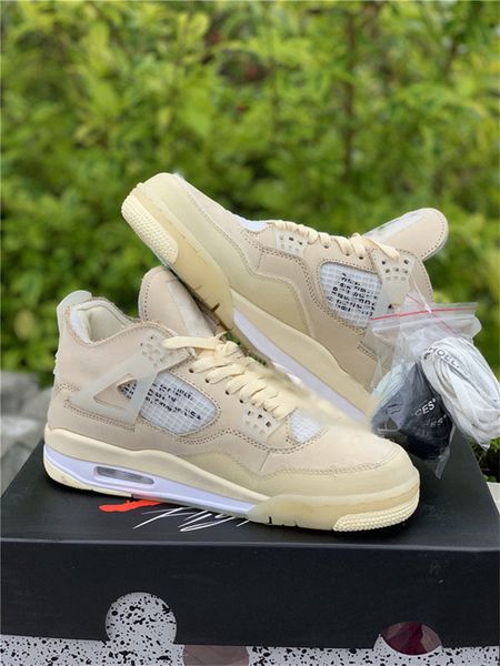 

shoes authentic white 4 sp wmns sail bred man woman basketball 4s muslin white black trainers sneakers original