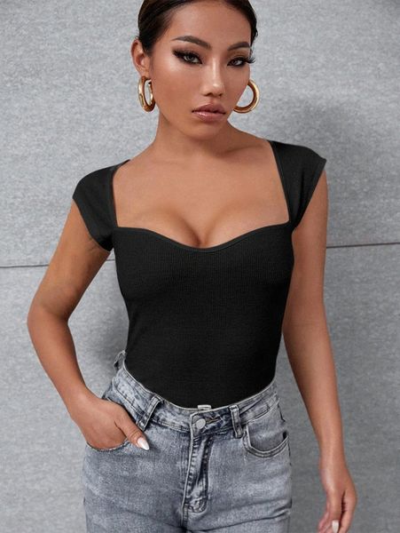 

sweetheart neck rib-knit tee q3la#, White