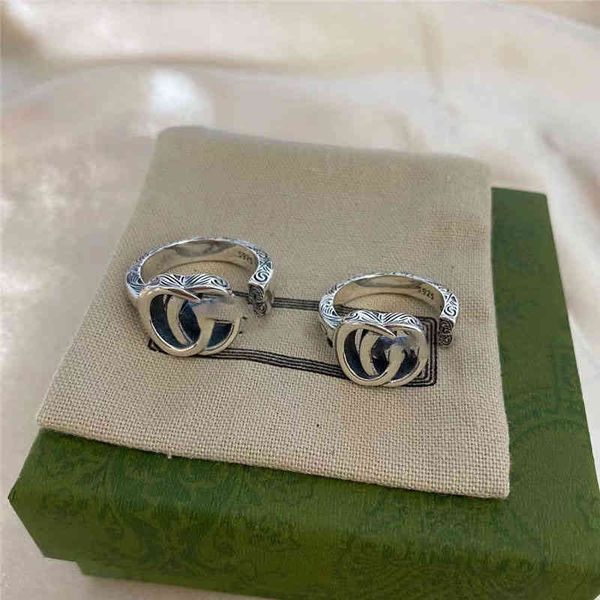 

925 silver g22ucci ring retro carved rattan open key ring open cluster rings men and women fashion simple jewelry couple gift, Golden;silver