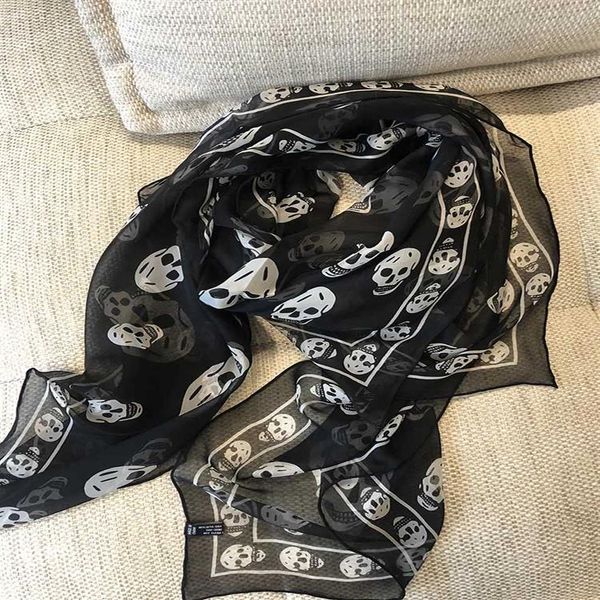 

skull head light beach scarf women's summer beach scarf daily decoration silk scarves249u, Blue;gray