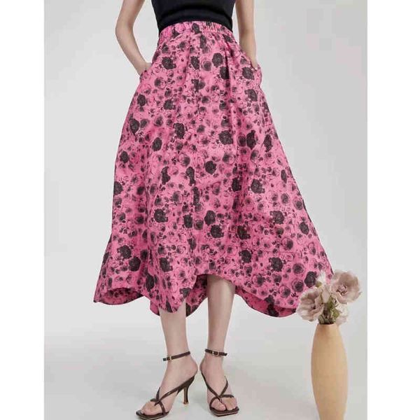 

skirts summer rose printed midi skirt vintage curved hem women french pairs fashion yzmo, Black