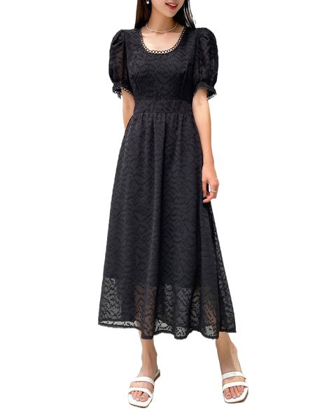 

dazy puff sleeve lace dress r0i8#, Black;gray