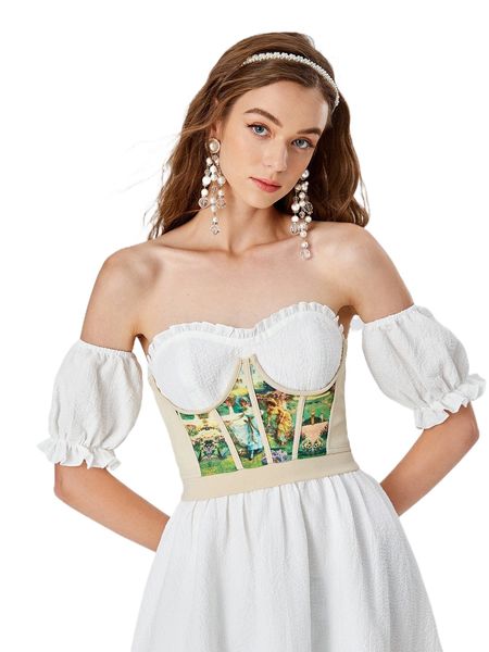 

mod figure & floral print zipper back corset without dress y9go#, Black;red