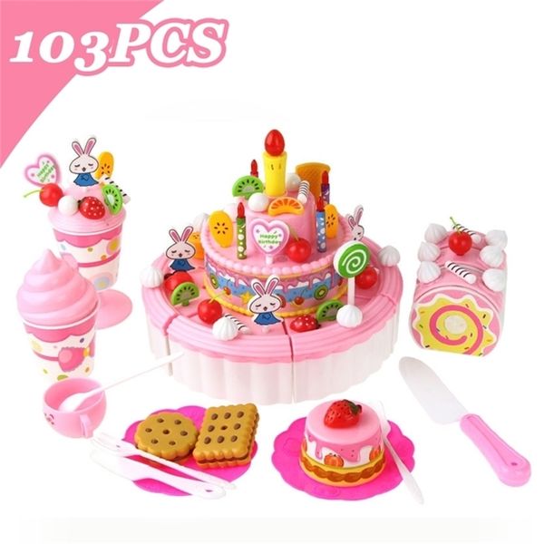 103pcs diy finge tocar bolo de bolo de corte de bolo de aniversário com música leve comida de cozinha brinquedos cocina de juguete para meninas presentes lj201211