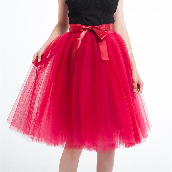 5 schicht 65 cm Knie Länge Tüll Rock Elegante Plissee Tutu Röcke Vintage ita Petticoat faldas mujer Saia Jupe 220617