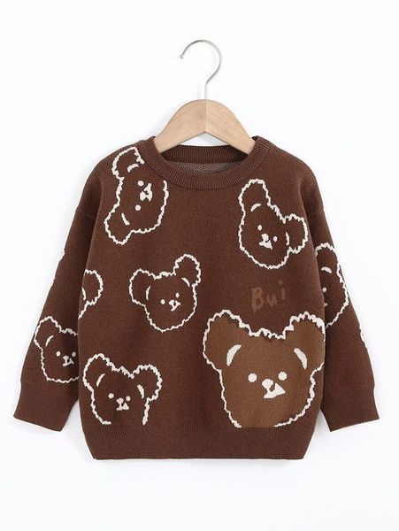 

toddler boys letter & bear pattern drop shoulder sweater she01, Blue