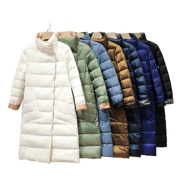 

women's down & parkas women coat autumn winter lightweight both sides wear white duck female solid long outerwear s-5xl r9o4#, Black