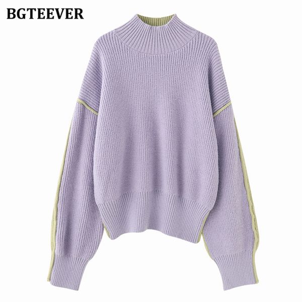 

stylish turtleneck patchwork women sweaters jumpers long sleeve loose female knitted pullovers 2021 winter knitwear, White;black