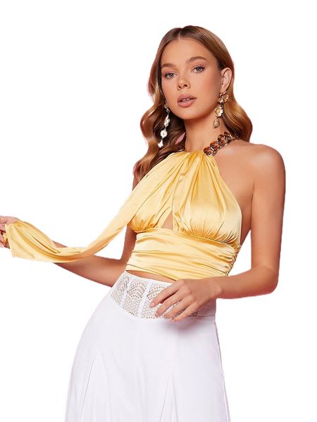 

chain strappy backless crop halter d5pw#, White