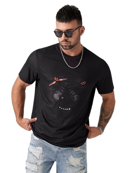 

extended sizes men wolf print tee m25v#, White;black