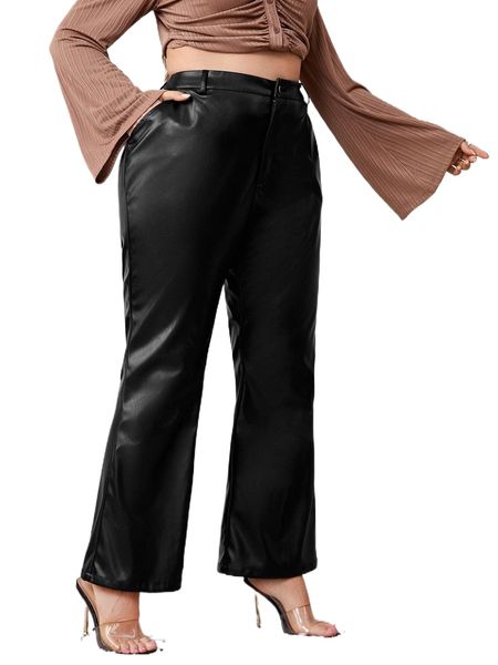 

plus high waist flare leg patent pants a6ki#, Black