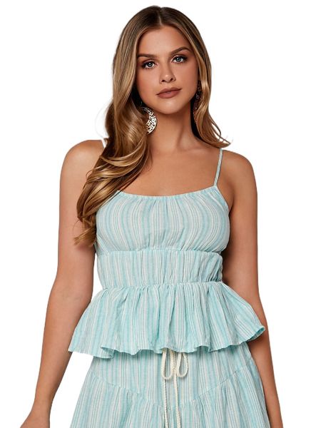 

striped ruffle hem cami a42h#, White