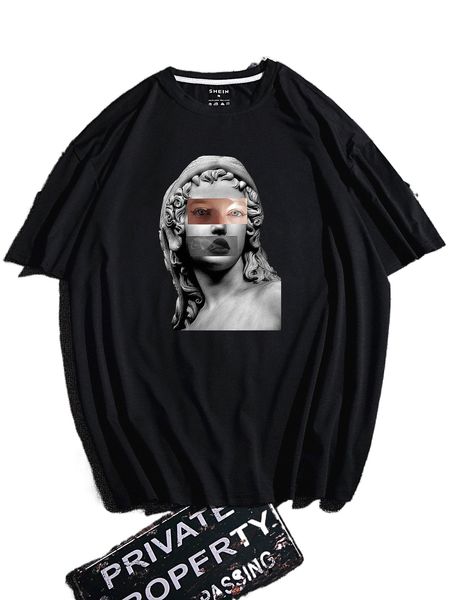 

men statue and figure graphic tee z8c5#, White;black