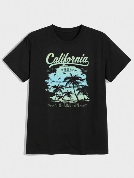 

romwe guys tropical & letter graphic tee 77tb#, White;black